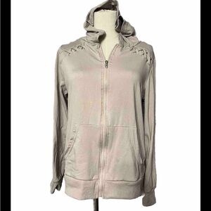 Lit 26 Love Full Zip Hooded Sweater Front Pockets Beige Size M,
